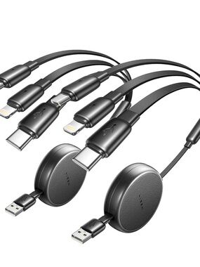 Lisen Retractable 3-in-1 Charging Cable - Black (2 pack) new